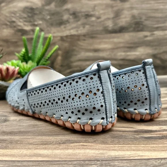 NIB Spring Step Fredia Laser Cut Leather Moc Moccasin Flats Loafer Blue - Picture 8 of 14